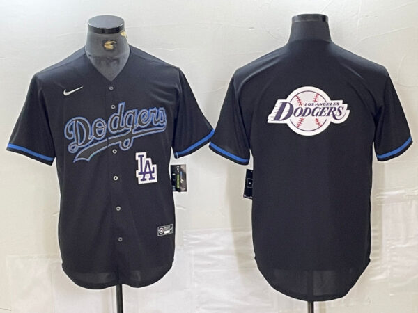 Men's Los Angeles Dodgers Team Big Logo Black Cool Base Stitched Baseball Jersey