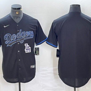 Men's Los Angeles Dodgers Team Big Logo Black Cool Base Stitched Baseball Jersey