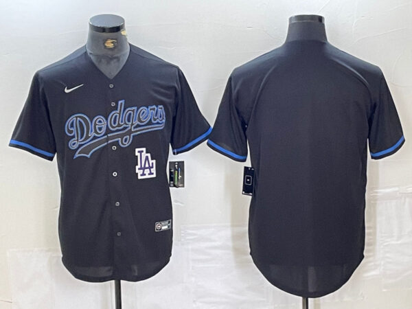 Men's Los Angeles Dodgers Team Big Logo Black Cool Base Stitched Baseball Jersey