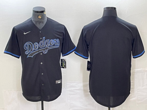 Men's Los Angeles Dodgers Team Big Logo Black Cool Base Stitched Baseball Jersey