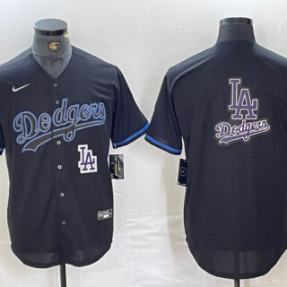 Men's Los Angeles Dodgers Team Big Logo Black Cool Base Stitched Baseball Jersey