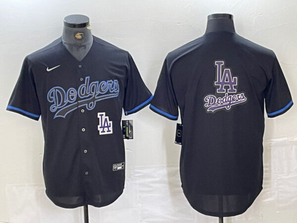 Men's Los Angeles Dodgers Team Big Logo Black Cool Base Stitched Baseball Jersey