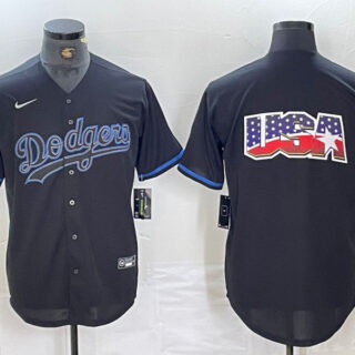 Men's Los Angeles Dodgers Team Big Logo Black Cool Base Stitched Baseball Jersey