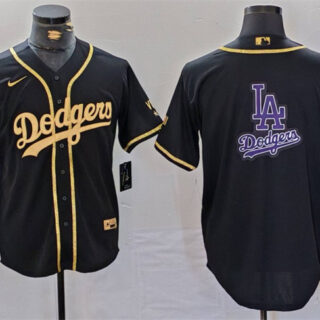 Men's Los Angeles Dodgers Team Big Logo Black Gold World Series Champions Cool Base Stitched Baseball Jersey