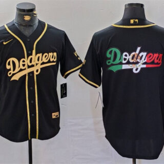 Men's Los Angeles Dodgers Team Big Logo Black Gold World Series Champions Cool Base With Patch Stitched Baseball Jersey