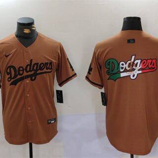 Men's Los Angeles Dodgers Team Big Logo Brown Cool Base With Patch Stitched Baseball Jersey