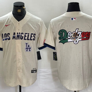 Men's Los Angeles Dodgers Team Big Logo Cream Stitched Baseball Jerseys