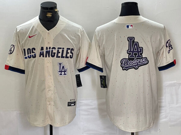 Men's Los Angeles Dodgers Team Big Logo Cream Stitched Baseball Jerseys