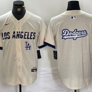 Men's Los Angeles Dodgers Team Big Logo Cream Stitched Baseball Jerseys