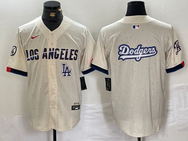 Men's Los Angeles Dodgers Team Big Logo Cream Stitched Baseball Jerseys
