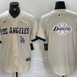 Men's Los Angeles Dodgers Team Big Logo Cream Stitched Baseball Jerseys