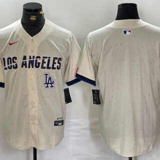 Men's Los Angeles Dodgers Team Big Logo Cream Stitched Baseball Jerseys