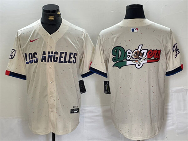 Men's Los Angeles Dodgers Team Big Logo Cream Stitched Baseball Jerseys