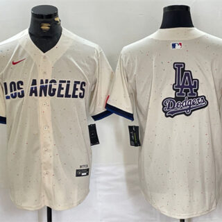 Men's Los Angeles Dodgers Team Big Logo Cream Stitched Baseball Jerseys