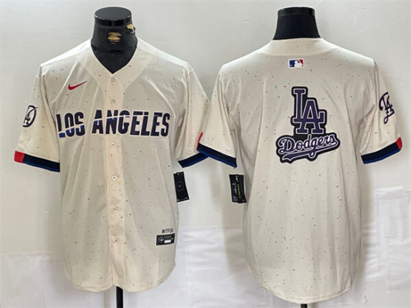 Men's Los Angeles Dodgers Team Big Logo Cream Stitched Baseball Jerseys