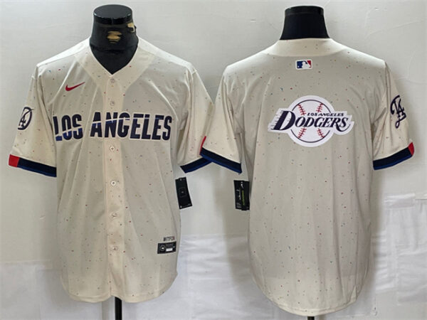 Men's Los Angeles Dodgers Team Big Logo Cream Stitched Baseball Jerseys