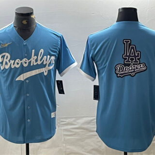 Men's Los Angeles Dodgers Team Big Logo Light Blue Throwback Cool Base Stitched Baseball Jerseys