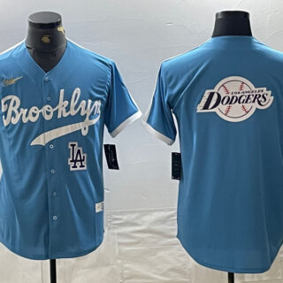 Men's Los Angeles Dodgers Team Big Logo Light Blue Throwback Cool Base Stitched Baseball Jerseys