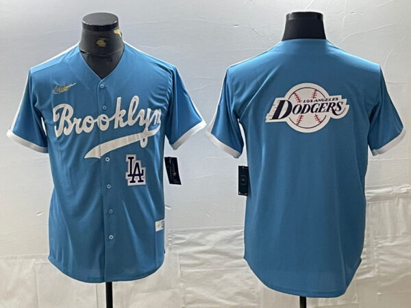 Men's Los Angeles Dodgers Team Big Logo Light Blue Throwback Cool Base Stitched Baseball Jerseys