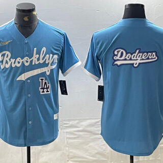 Men's Los Angeles Dodgers Team Big Logo Light Blue Throwback Cool Base Stitched Baseball Jerseys
