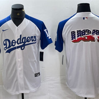 Men's Los Angeles Dodgers Team Big Logo White Blue Vin Patch Cool Base Stitched Baseball Jersey 4