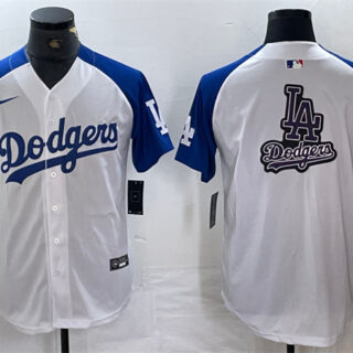 Men's Los Angeles Dodgers Team Big Logo White Blue Vin Patch Cool Base Stitched Baseball Jersey 5