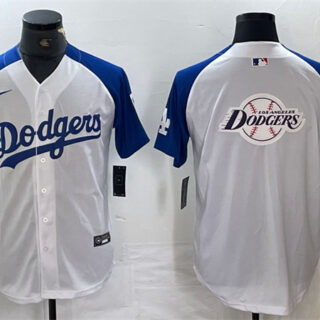 Men's Los Angeles Dodgers Team Big Logo White Blue Vin Patch Cool Base Stitched Baseball Jerseys