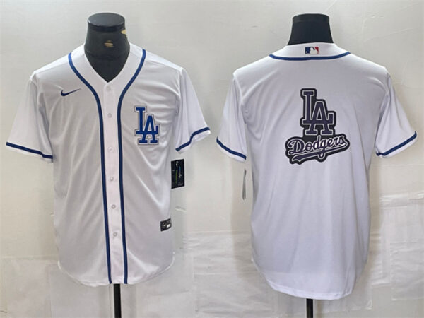 Men's Los Angeles Dodgers Team Big Logo White Cool Base Stitched Baseball Jerseys