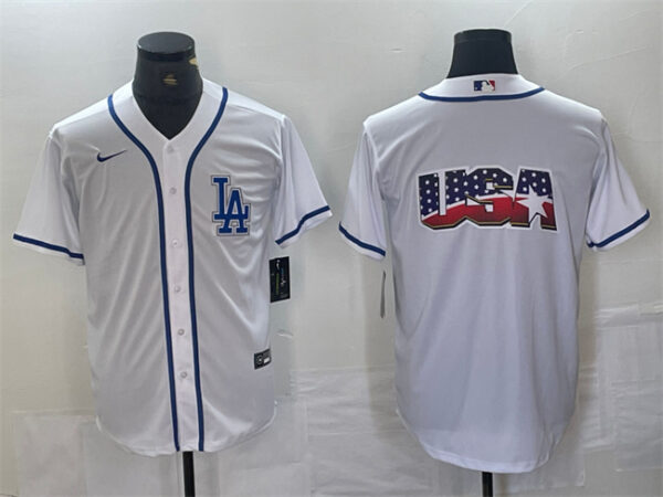 Men's Los Angeles Dodgers Team Big Logo White Cool Base Stitched Baseball Jerseys