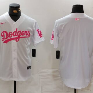 Men's Los Angeles Dodgers Team Big Logo White Pink Vin & Kobe Patch Stitched Baseball Jerseys