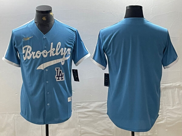 Men's Los Angeles Dodgers Team Light Blue Throwback Cool Base Stitched Baseball Jerseys