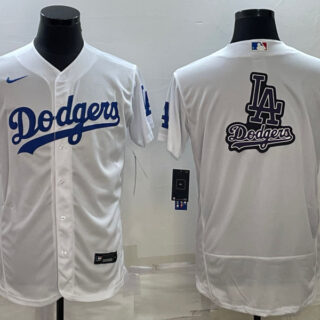 Men's Los Angeles Dodgers White Team Big Logo Flex Base Stitched Baseball Jersey