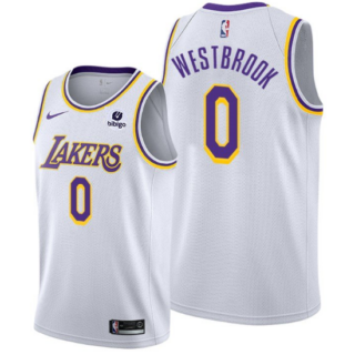 Men's Los Angeles Lakers #0 Russell Westbrook Bibigo White Stitched Basketball Jersey