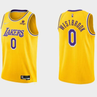 Men's Los Angeles Lakers #0 Russell Westbrook Bibigo Yellow Stitched Basketball Jersey