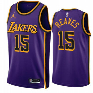 Men's Los Angeles Lakers #15 Austin Reaves Purple 2022 23 Statement Edition With NO.6 Patch Stitched Basketball Jersey