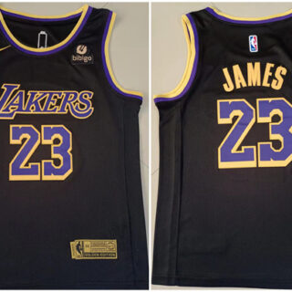 Men's Los Angeles Lakers #23 LeBron James Bibigo Black Stitched Basketball Jersey