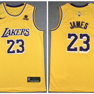 Men's Los Angeles Lakers #23 LeBron James Bibigo Yellow Stitched Basketball Jersey