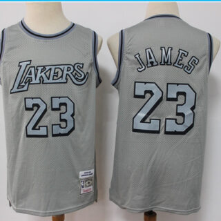 Men's Los Angeles Lakers #23 LeBron James Grey Throwback Stitched Basketball Jersey