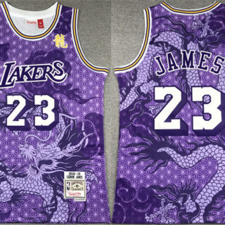 Men's Los Angeles Lakers #23 LeBron James Purple 2018-19 Throwback Basketball Jersey