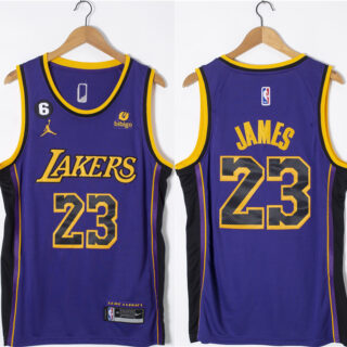 Men's Los Angeles Lakers #23 LeBron James Purple With NO.6 Patch Stitched Basketball Jersey