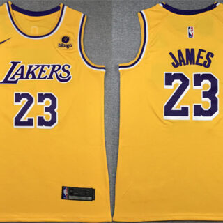 Men's Los Angeles Lakers #23 LeBron James Yellow Stitched Basketball Jersey