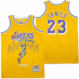 Men's Los Angeles Lakers #23 LeBron James yellow skeleton Stitched Jerseys