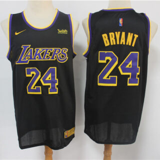 Men's Los Angeles Lakers #24 Kobe Bryant Black Nike Swingman 2021 Earned Edition Stitched Jersey With NEW Sponsor Logo