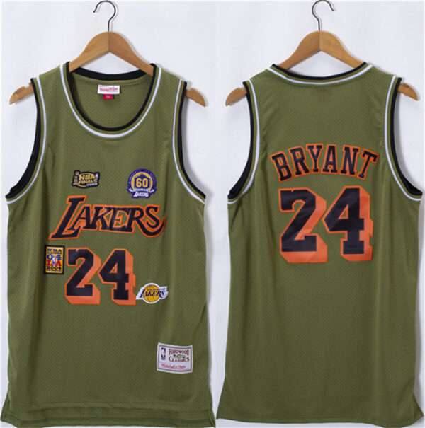 Men's Los Angeles Lakers #24 Kobe Bryant Olive Salute Stitched Basketball Jersey