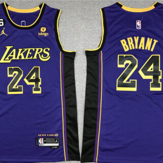 Men's Los Angeles Lakers #24 Kobe Bryant Purple With NO.6 Patch Stitched Basketball Jersey