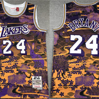 Men's Los Angeles Lakers #24 Kobe Bryant Purple Yellow Throwback Basketball Jersey