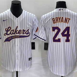 Men's Los Angeles Lakers #24 Kobe Bryant White Cool Base With Patch Stitched Baseball Jersey
