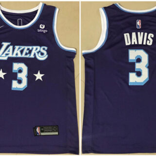 Men's Los Angeles Lakers #3 Anthony Davis Bibigo Purple City Edition Stitched Jersey
