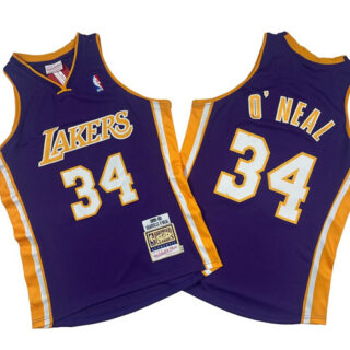 Men's Los Angeles Lakers #34 Shaquille O'Neal Purple 1999-00 Throwback Basketball Jersey