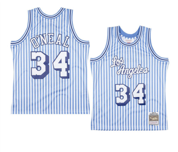 Men's Los Angeles Lakers #34 Shaquille O'Neal White 1996-97 Hardwood Classics Throwback Stitched Jersey